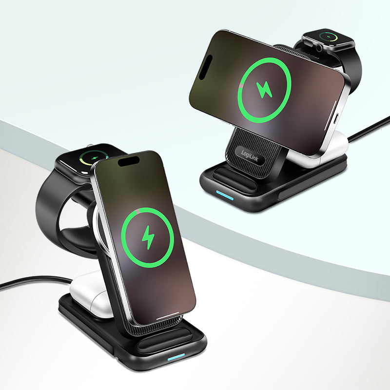 LogiLink PA0292 4-in-1 Ladeständer – MagSafe-kompatibel – 20,5 W – für iPhone/Apple Watch/AirPods – Schwarz