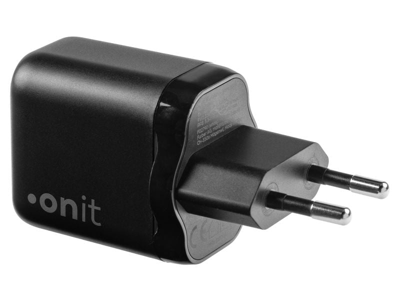 ONIT F02791 USB-Ladegerät 20 W – USB-C×1 – PD 3.0, PPS, GaN – EU-Stecker (Typ C) – Schwarz