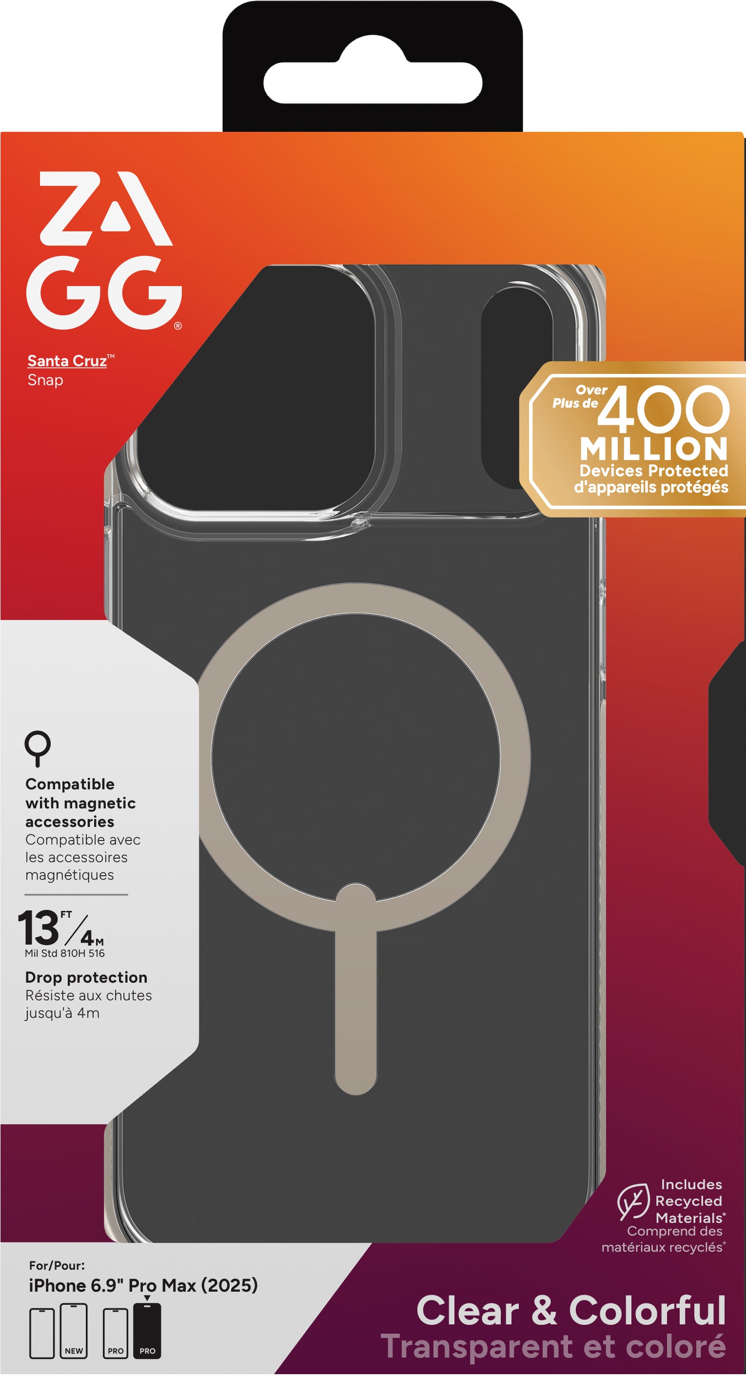 ZAGG Santa Cruz Snap Backcover – für Apple iPhone 17 Pro Max, MagSafe, Graphen, Titan, bis 4 m sturzsicher