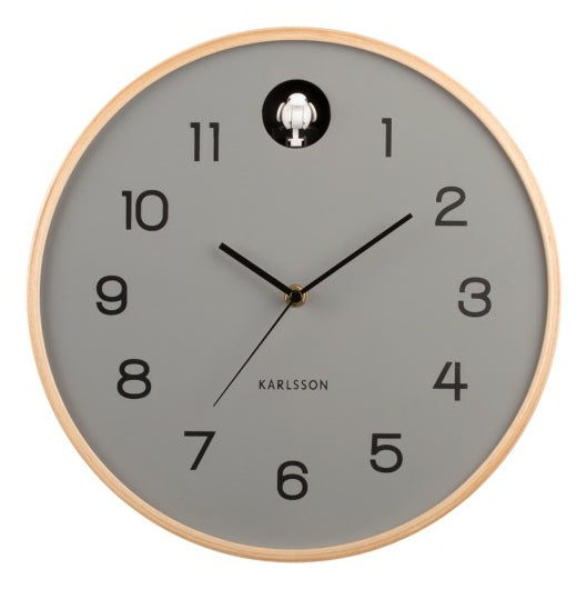 Karlsson Wanduhr Natural Cuckoo – batteriebetrieben, grau