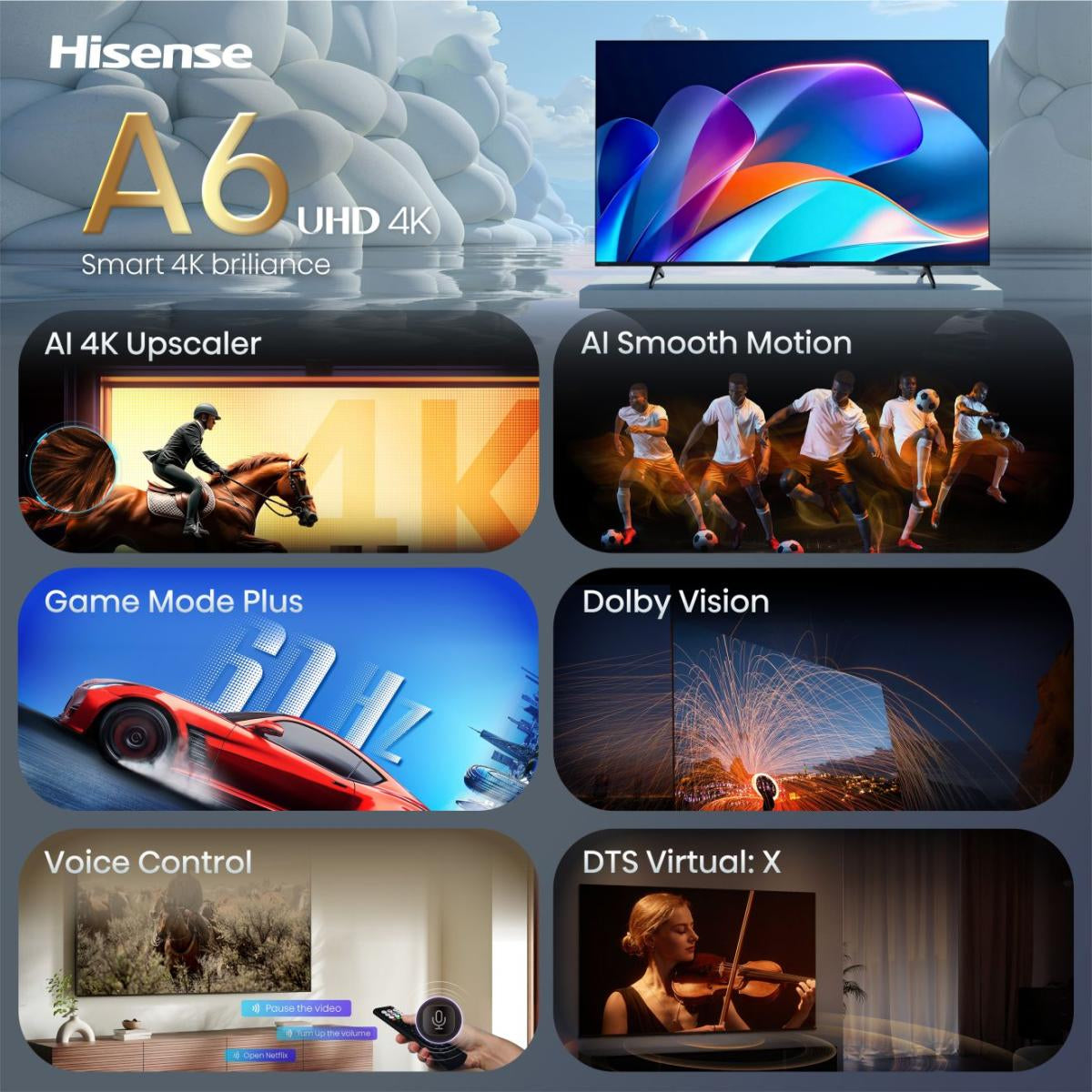 Hisense 50A6S – 50" TV – 4K UHD – LCD (Direct-LED) – VIDAA U9.5 – 60 Hz – Dolby Vision