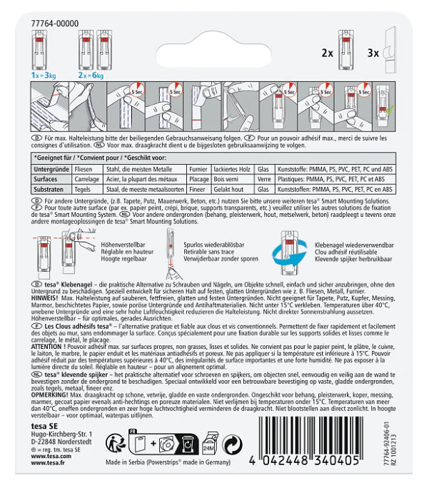 TESA Klebenagel – Kunststoff, Weiss, 12 × 14 × 1,3 cm – 2er-Pack