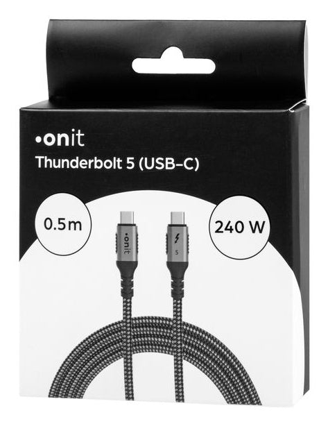 ONIT USB-Kabel – USB-C zu USB-C – Thunderbolt 5 (120 Gbit/s) – 0,5 m – PD 240 W – 16K/60 – Schwarz/Grau