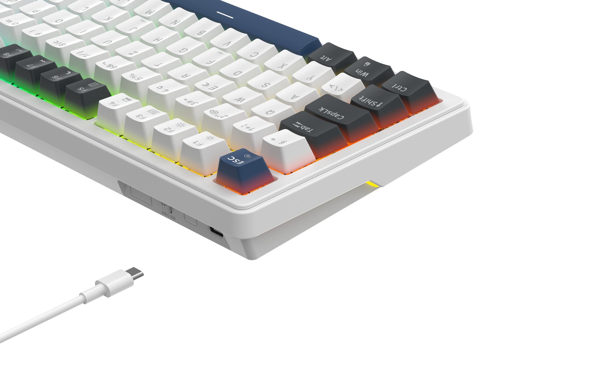 Deltaco Gaming DK480 – Gaming-Tastatur 75% – Mechanisch, RGB – USB-C kabelgebunden – QWERTZ (CH) – Weiss
