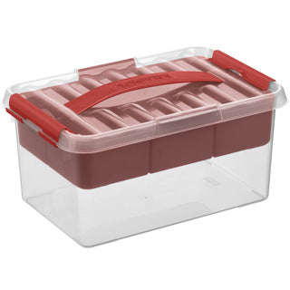 Sigma home Q-Line Aufbewahrungsbox 6 l (mit Deckel) – Kunststoff – Rot/Transparent – 300 × 200 × 145 mm