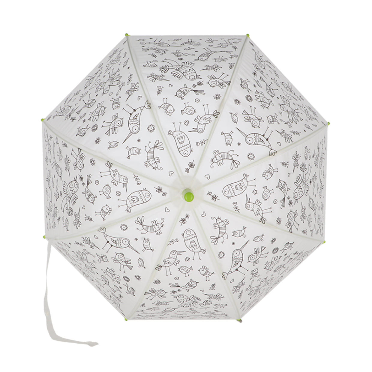 Esschert Design Kinderregenschirm – Ø 70,5 cm – Weiss Vögel – zum Ausmalen, mit Markern