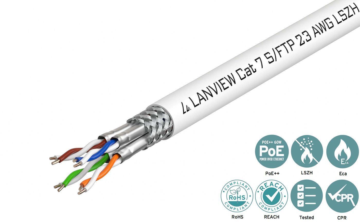 Lanview Cat7 S-FTP Netzwerkkabel – 500 m, Weiss, LSZH, 600 MHz