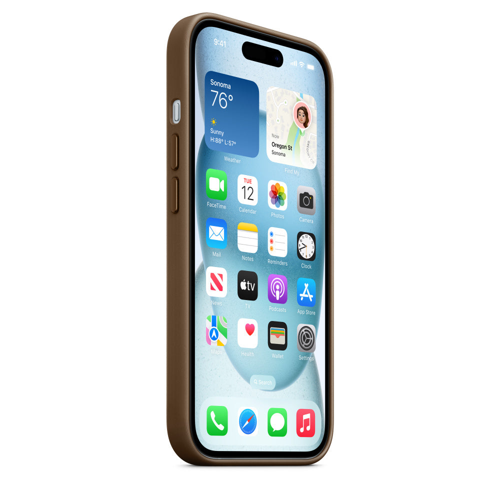 Apple Backcover FineWoven – für Apple iPhone 15 – Taupe – Feintwill – MagSafe-kompatibel