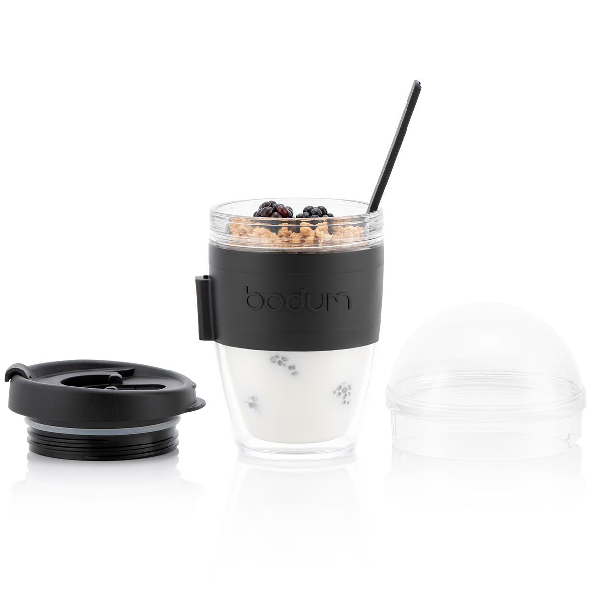 Bodum Becher 250 ml, Ø 9,9 × 18,3 cm, Kunststoff/Silikon, mit Deckel, Schwarz