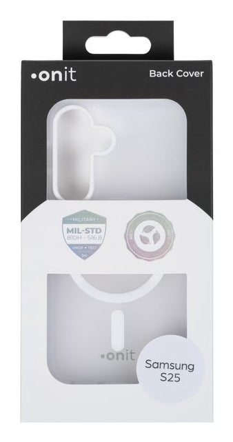 ONIT Mill.Std. Backcover – für Samsung Galaxy S25, MagSafe, PC+TPE+TPU, Weiss matt, bis 3 m Sturzschutz