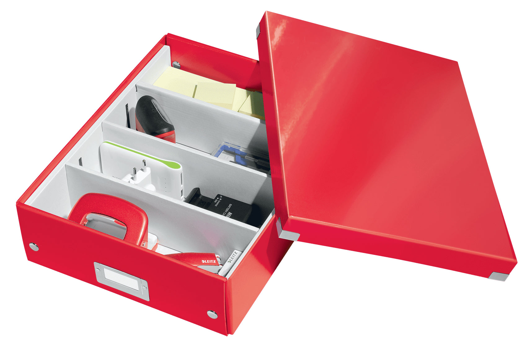 Leitz Click & Store WOW Aufbewahrungsbox 10 l – B 281 × H 100 × T 370 mm, mit Deckel, stapelbar, rot, Karton