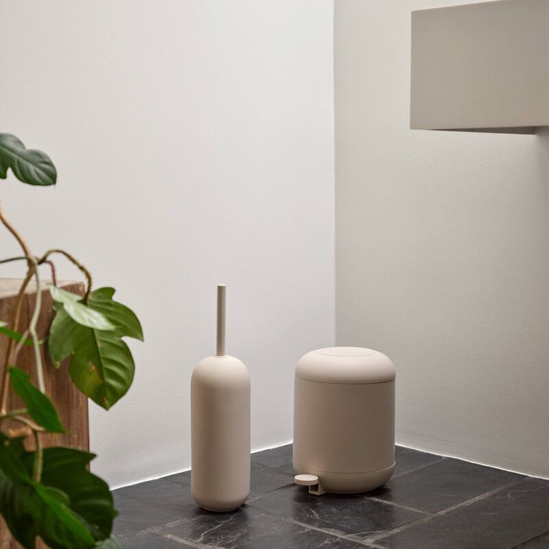 Zone Denmark Tisch-Abfallbehälter – 4 l – mit Deckel – Kunststoff, Sand – B × H × T 190 × 265 × 245 mm