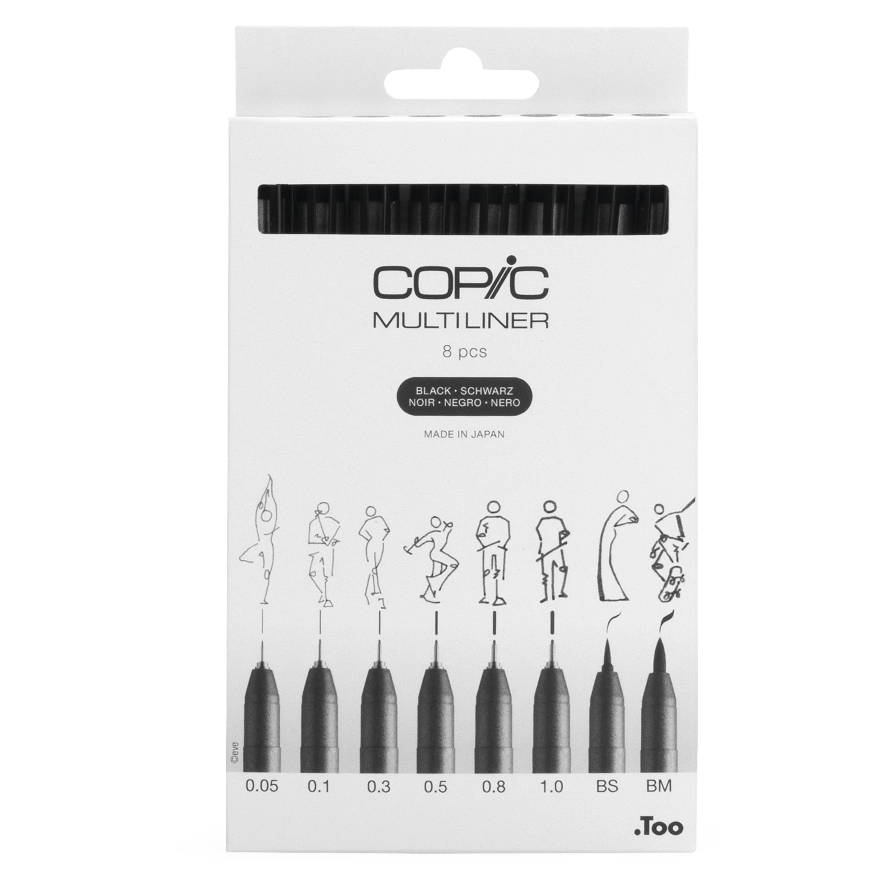 Copic Multiliner 2207510 Fineliner – 8er-Set – schwarz – wasserfest – für Copic Marker