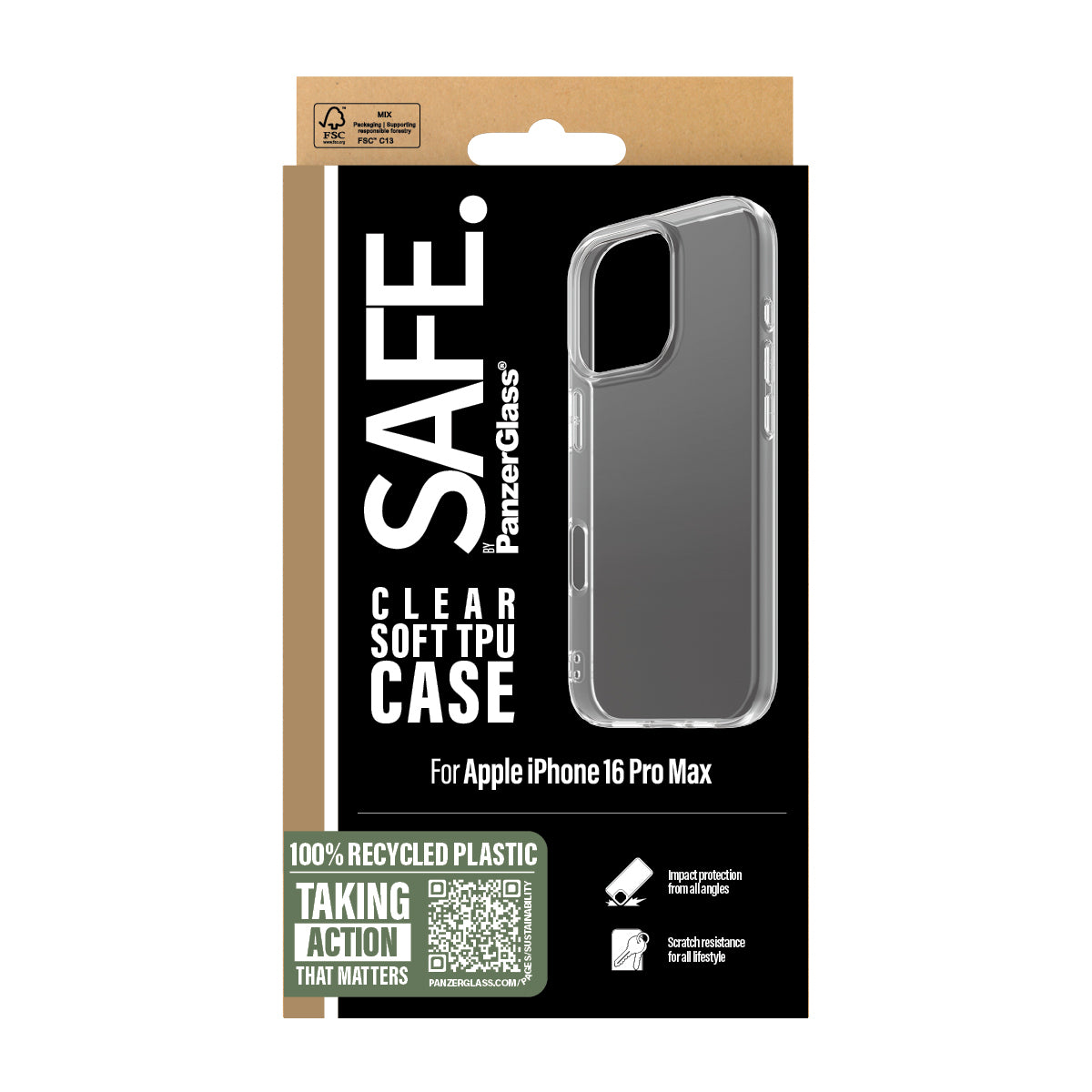 PanzerGlass SAFE Backcover – für Apple iPhone 16 Pro Max, TPU, Transparent