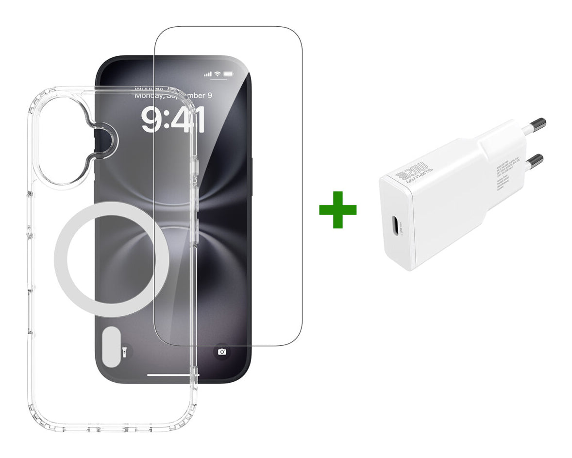 4smarts 3in1 Set – Spezial-Zubehör – MagSafe, kabelloses Laden – für iPhone 17 – 3er Pack – Transparent/Weiss