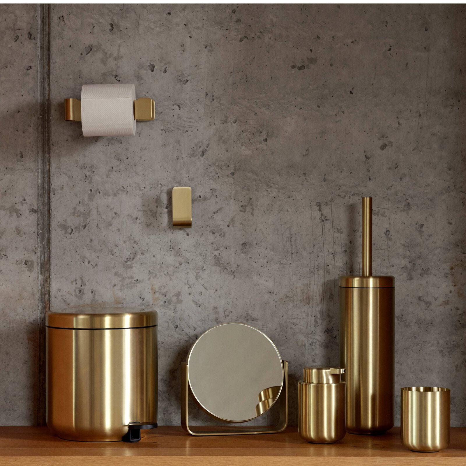 Zone Denmark Papierkorb – 4 l – Stahl, Gold – Ø 195 × H 220 mm