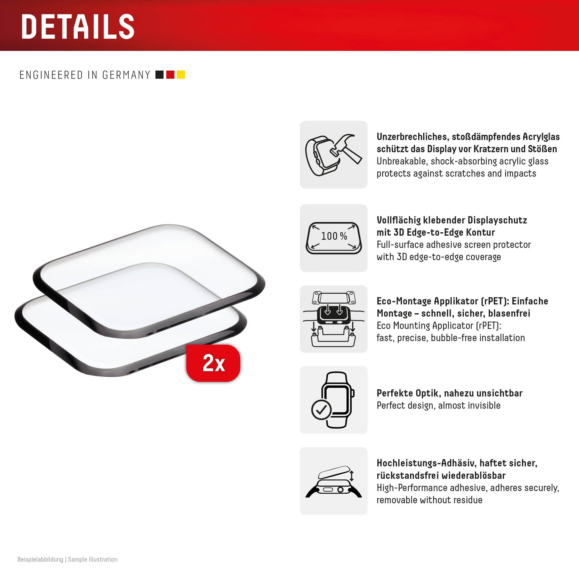 Displex Displayschutz (Panzerglas), Full Cover – für Apple Watch Series 11/10 42 mm