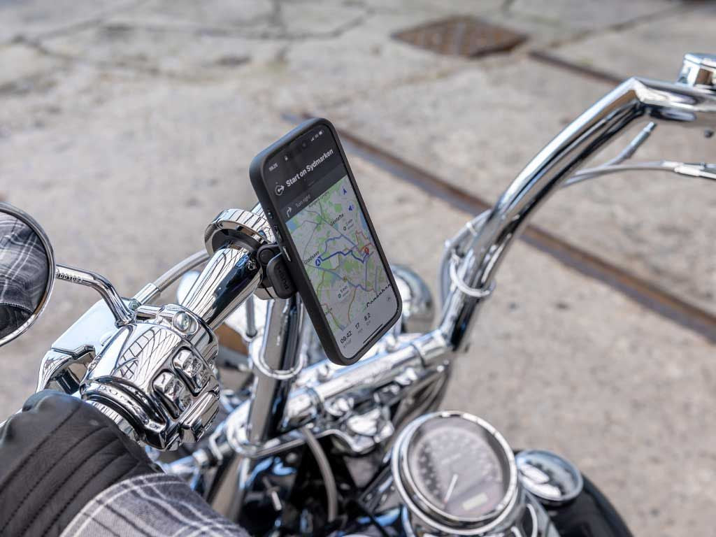 Quad Lock Motorrad-Lenkerhalterung, Klemmhalterung, 360° drehbar – für Quad Lock Cases – Chrom, Aluminium