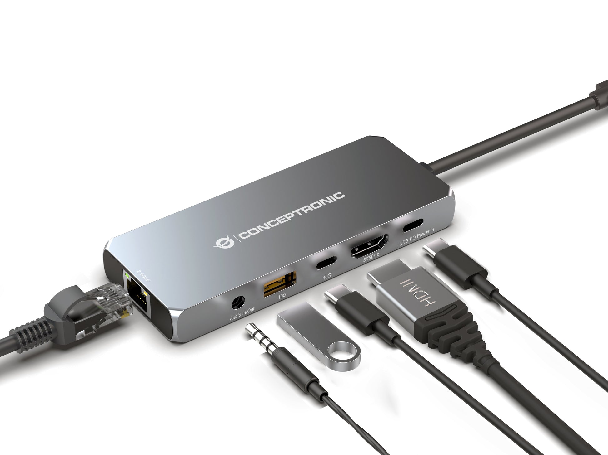 Conceptronic DONN22G Dockingstation – USB-C, 1× HDMI, 1× USB-A, 2× USB-C, 100 W PD, 2.5GbE