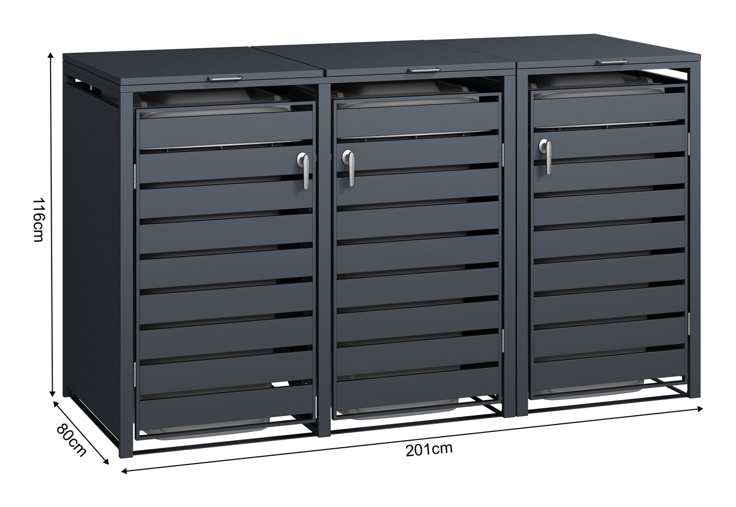 Phoenix Safe Co. Müllcontainer (Aussencontainer) GB3320AAK – 200 × 80 × 116 cm – Anthrazit – Soft-Close