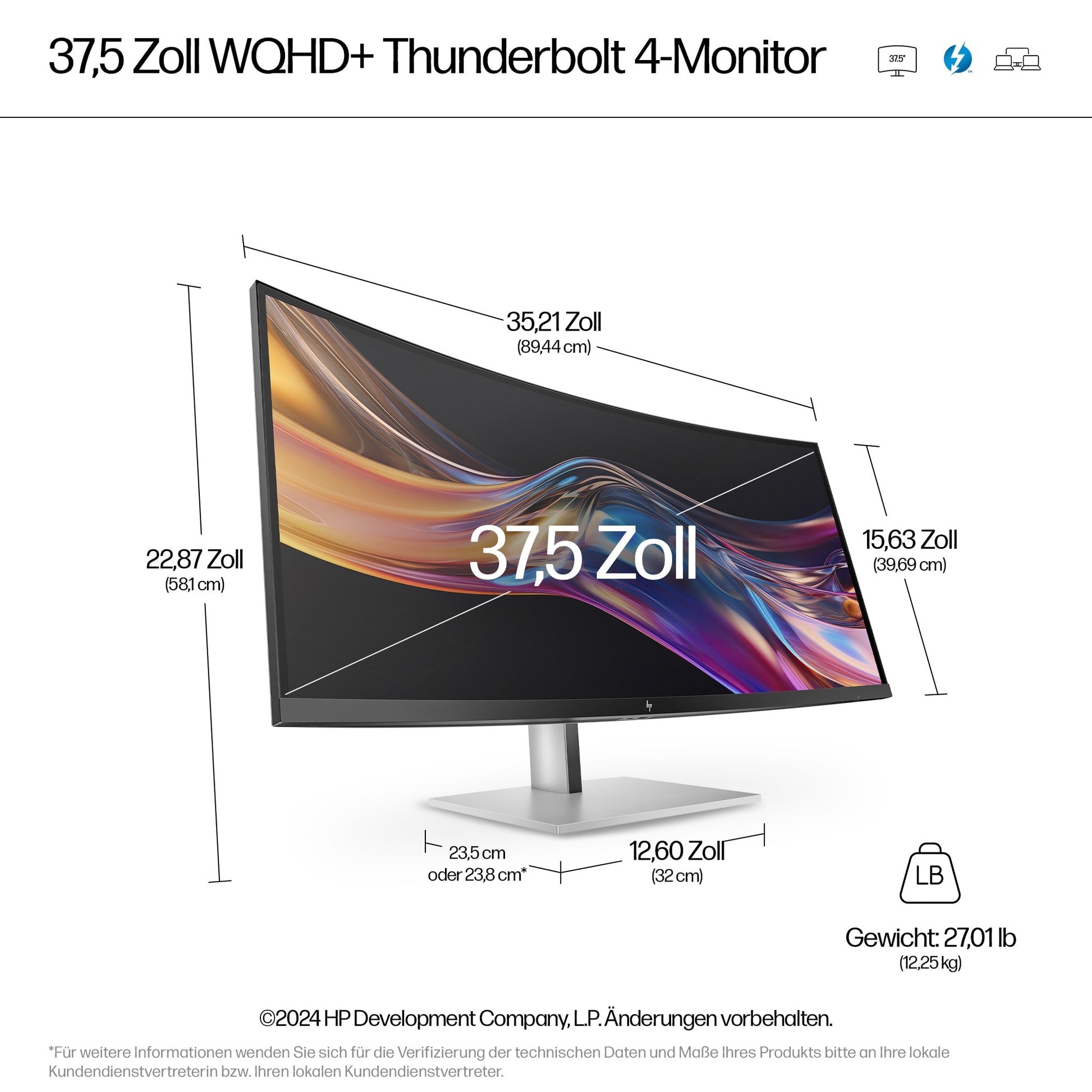 HP Series 7 Pro 738pu – Monitor, 37,5", WQHD+, Thunderbolt 4