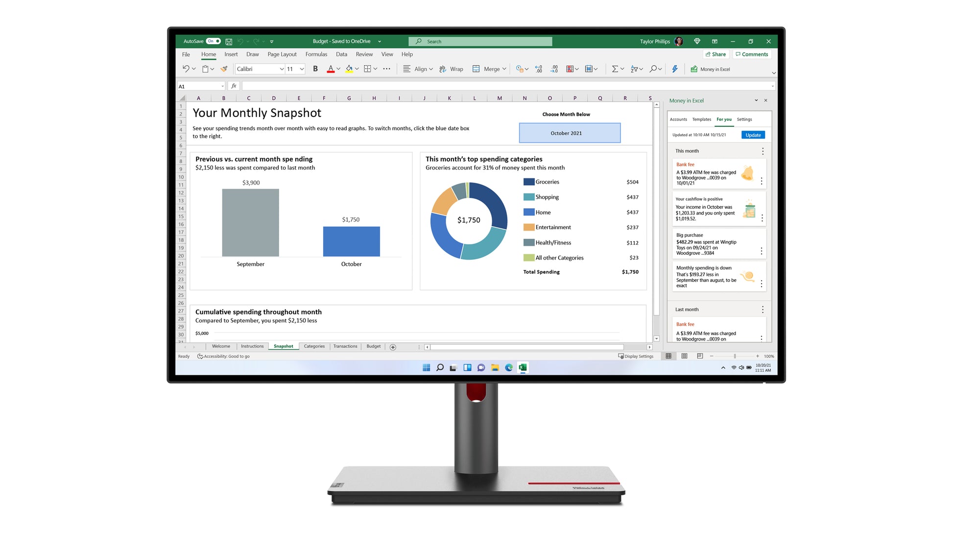 Lenovo ThinkVision P27h-30 – Monitor, 27", IPS, 60 Hz, 350 cd/m², USB-C, VESA 100 × 100, Raven Black