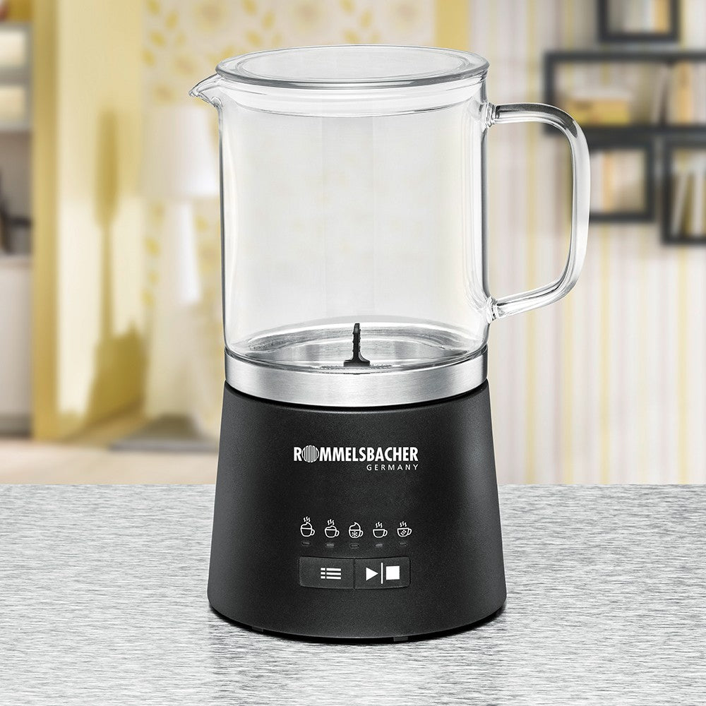 Rommelsbacher Elektrischer Milchschäumer MS 625 – Füllmenge 500 ml, Schaum 250 ml, 600 W, Schwarz