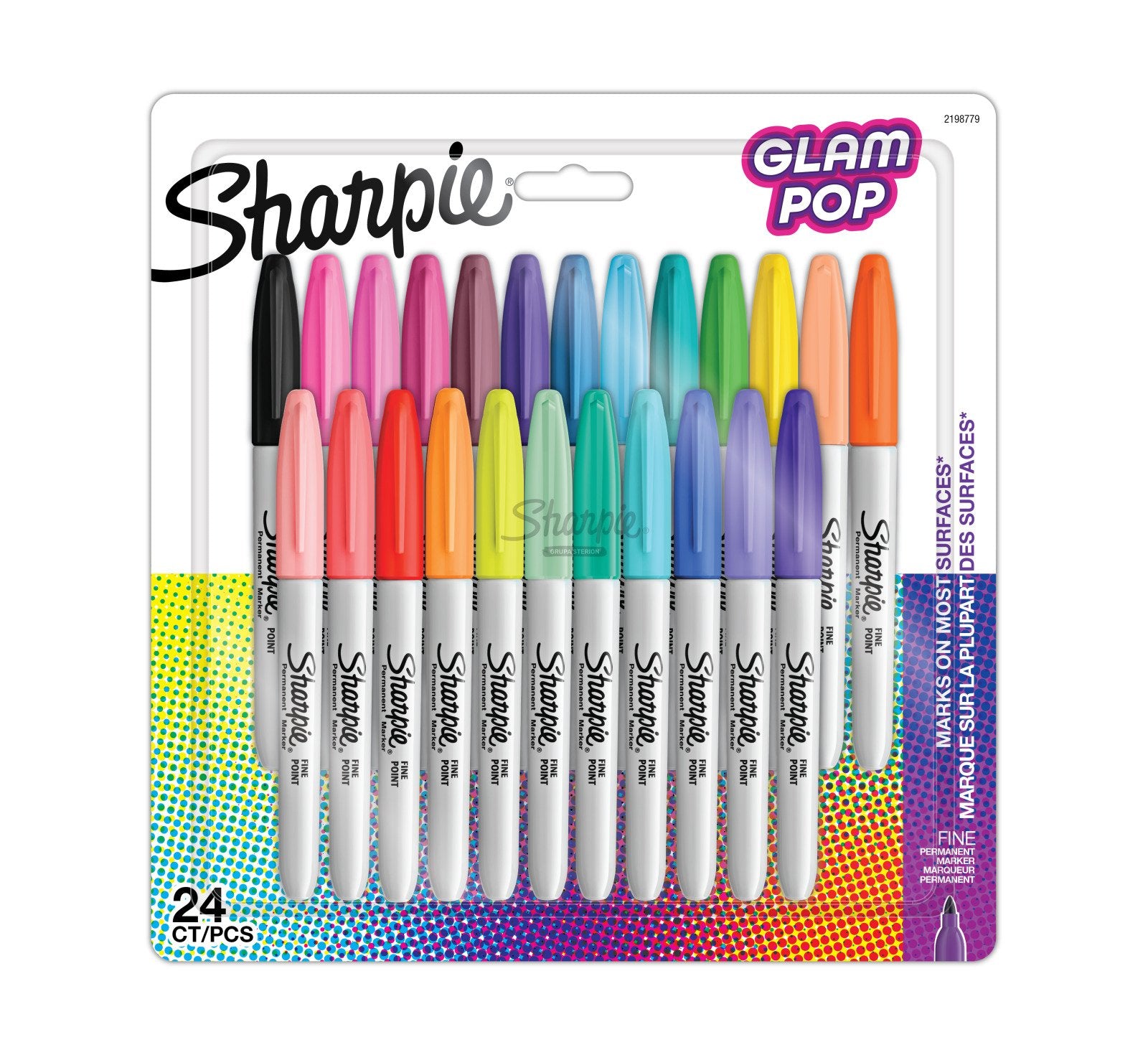 Sharpie Glam Pop Permanentmarker – Feine Spitze 1 mm – Mehrfarbig, 24er-Pack