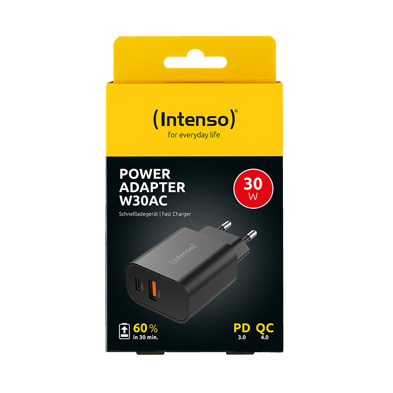 Intenso W30AC USB-Ladegerät 30 W – USB-C×1, USB-A×1 – Schwarz