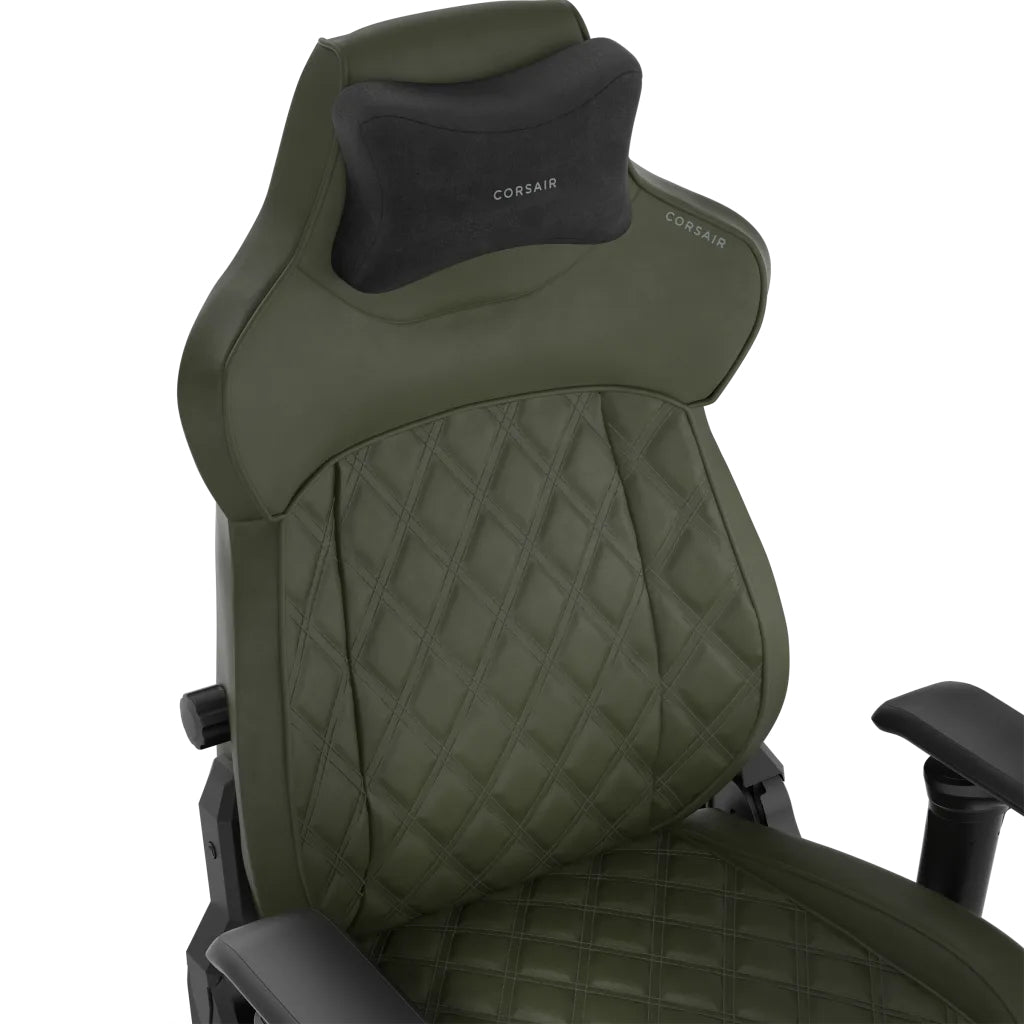 Corsair T500 LUXE Sherwood Gaming-Stuhl – Stoff – Grün, 3D-Armlehnen, Nackenkissen, 42–52 cm, bis 120 kg