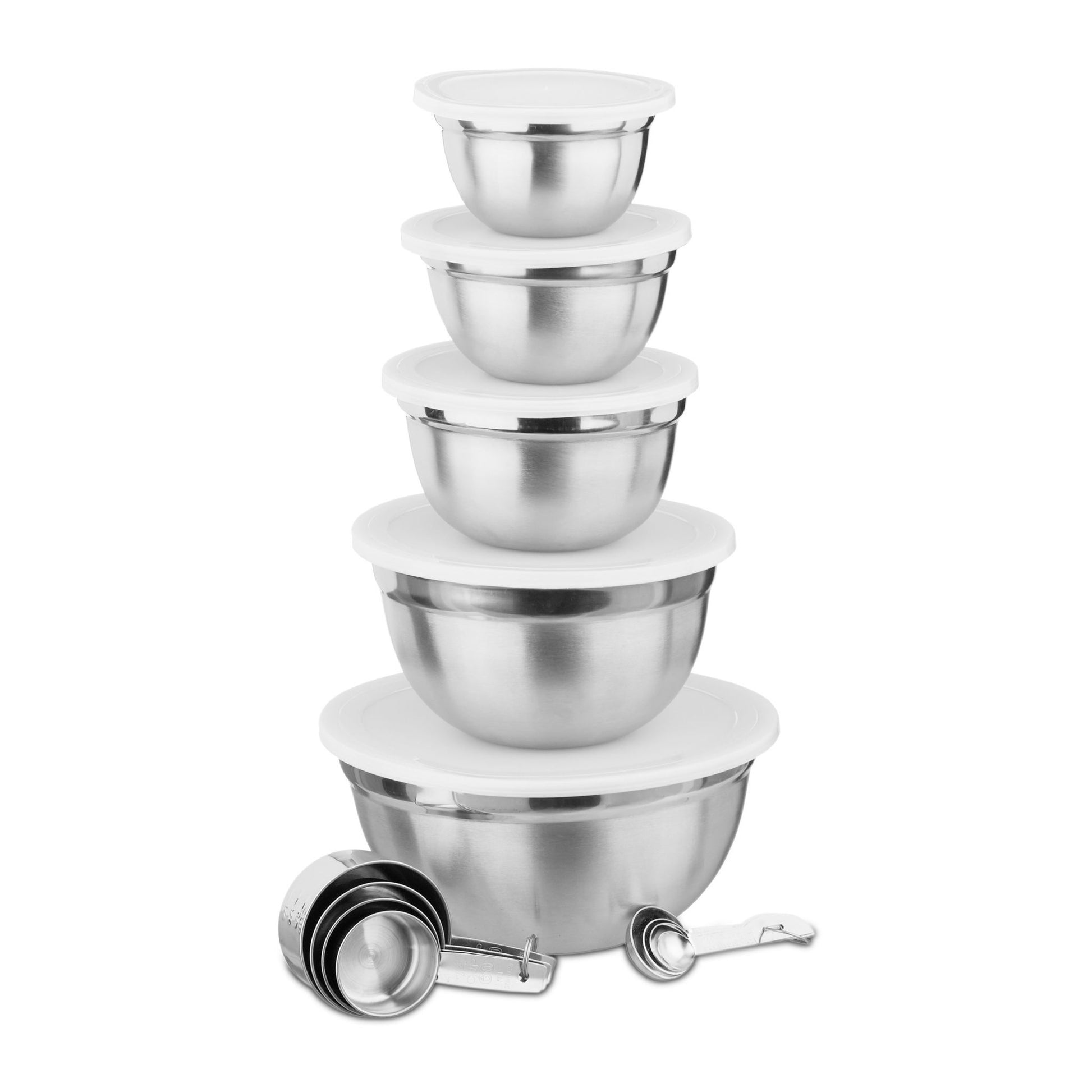 Relaxdays Schüsselset – 18-teiliges Set, 3,6 l/2,3 l/1,3 l/900 ml, Edelstahl, mit Deckel, spülmaschinenfest