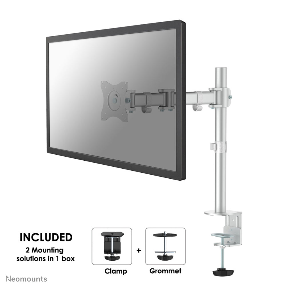 Neomounts NM-D135SILVER – Monitorarm Tischhalterung – Klemme/Durchführung – 1 Monitor – 10–30" – VESA 75×75/100
