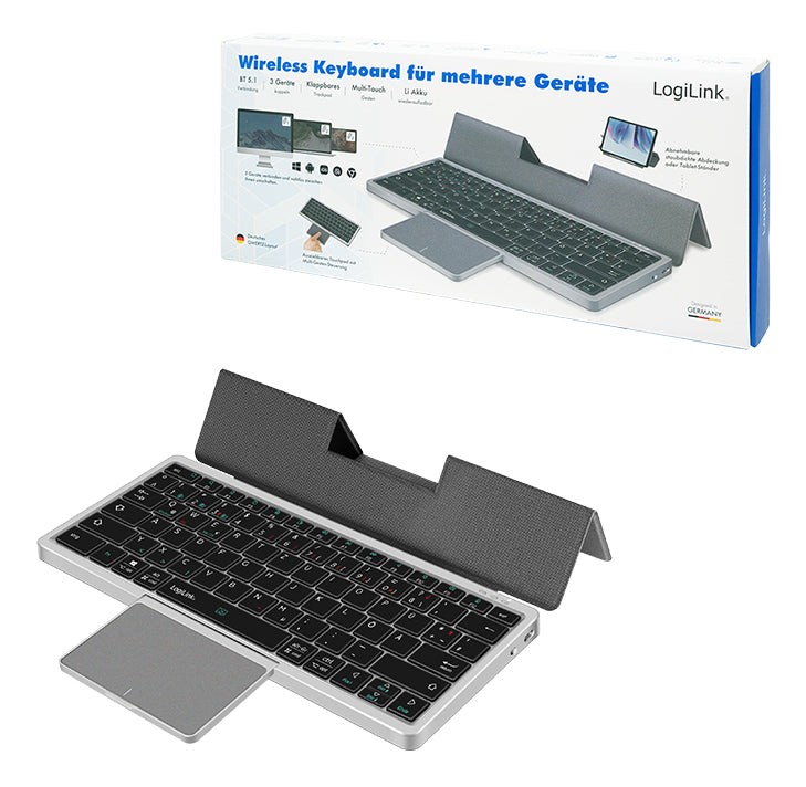 LogiLink Tastatur 75% – Bluetooth 5.1, Multi-Device (3 Geräte) – QWERTZ (DE) – Grau – ohne Ziffernblock