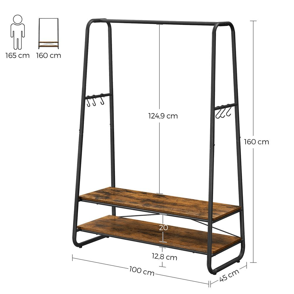 Vasagle Garderobenständer – 6 Haken, Stahl/Spanplatte, Schwarz/Braun, 100 × 45 × 160 cm
