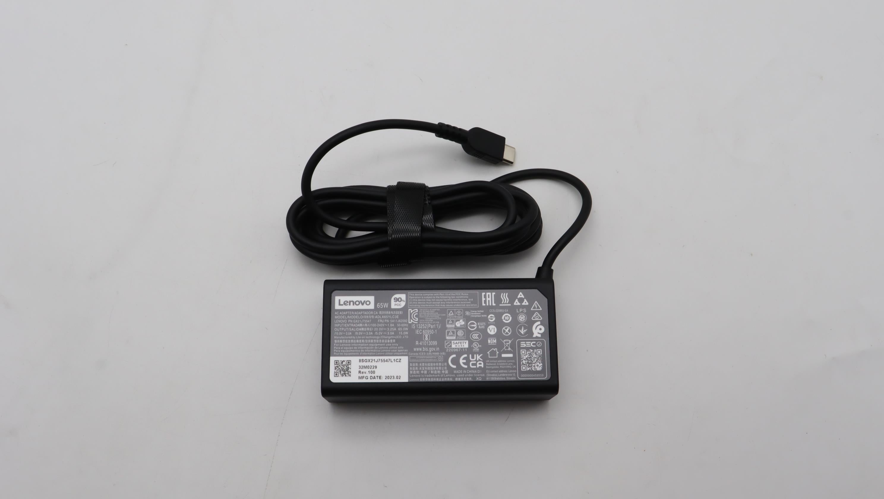 Lenovo 5A11J62092 USB-Ladegerät 65 W – USB-C×1 – PD – für Lenovo-Laptops – schwarz