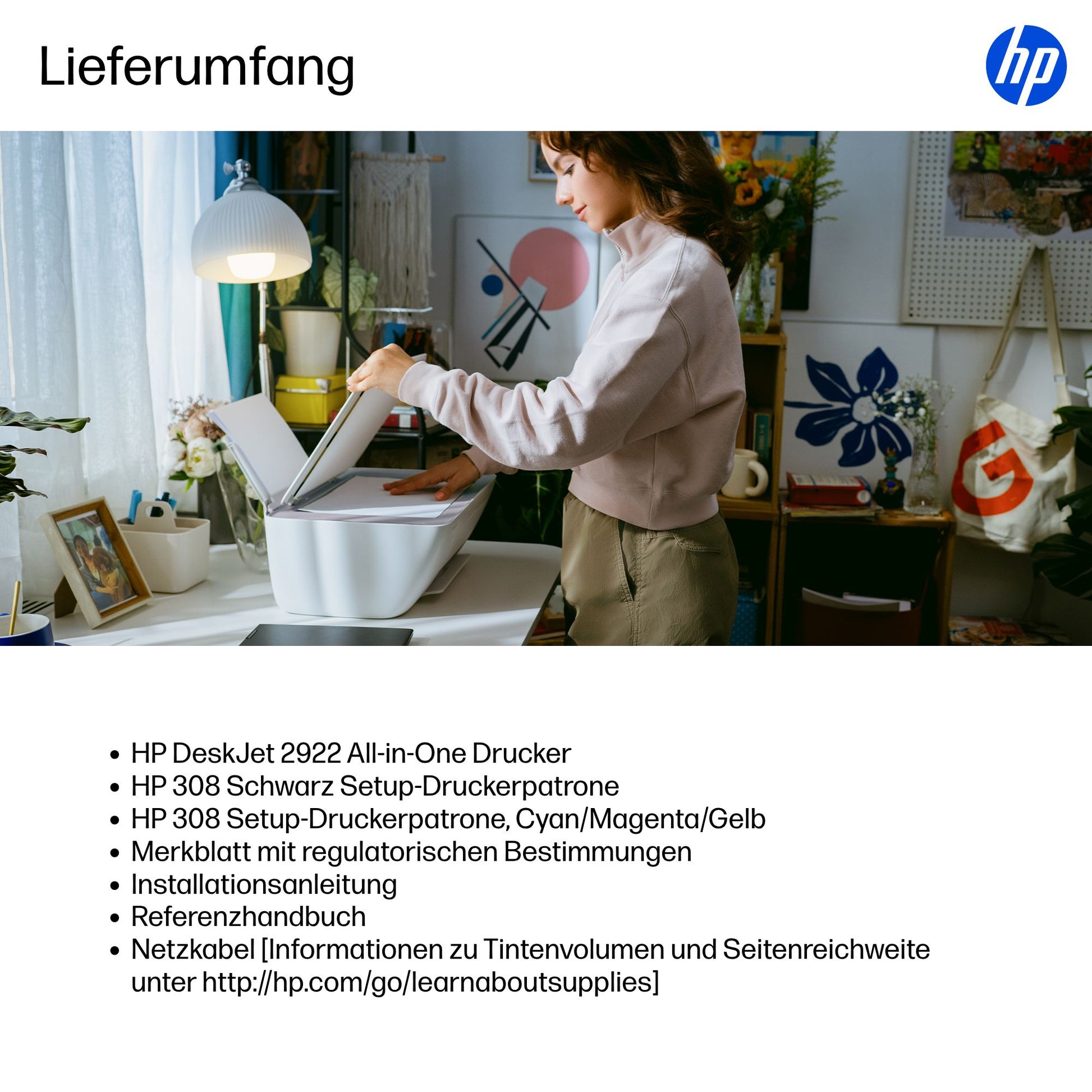 HP DeskJet 2922 All-in-One – Farbtintenstrahl-Multifunktionsdrucker, A4, 3-in-1, Duplex, WLAN, AirPrint