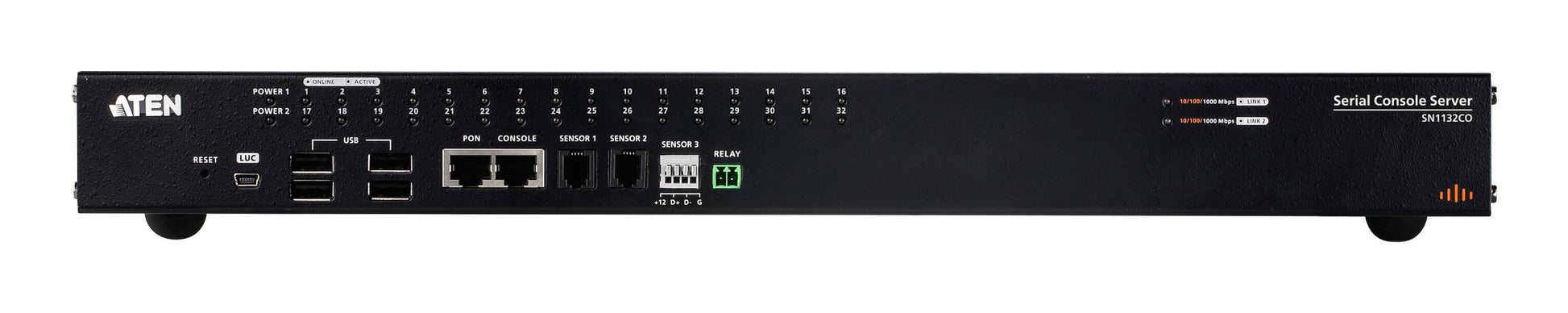 ATEN SN1132CO Serieller Konsolenserver – 32 Ports, 4× USB 2.0, 2× SFP, Duale Stromversorgung, RJ-45 – Schwarz
