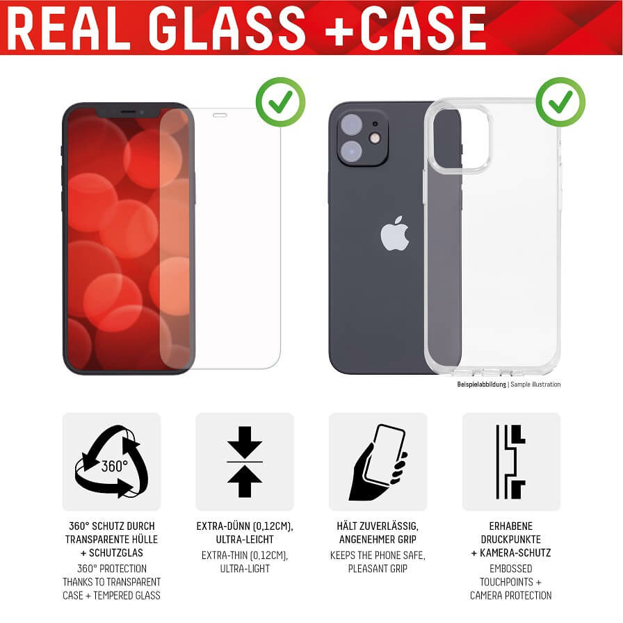 EVI Echtglas + Hülle – iPhone 6/7/8/SE (4,7") DISPLEX, Transparent
