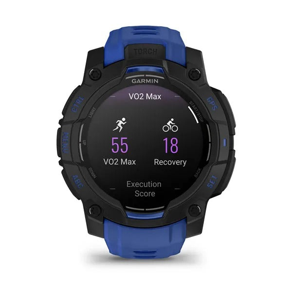 Garmin Instinct 3 45 mm GPS – Aluminium Schwarz, Sportarmband, Schwarz/Bolt Blau, 100 m, für iPhone