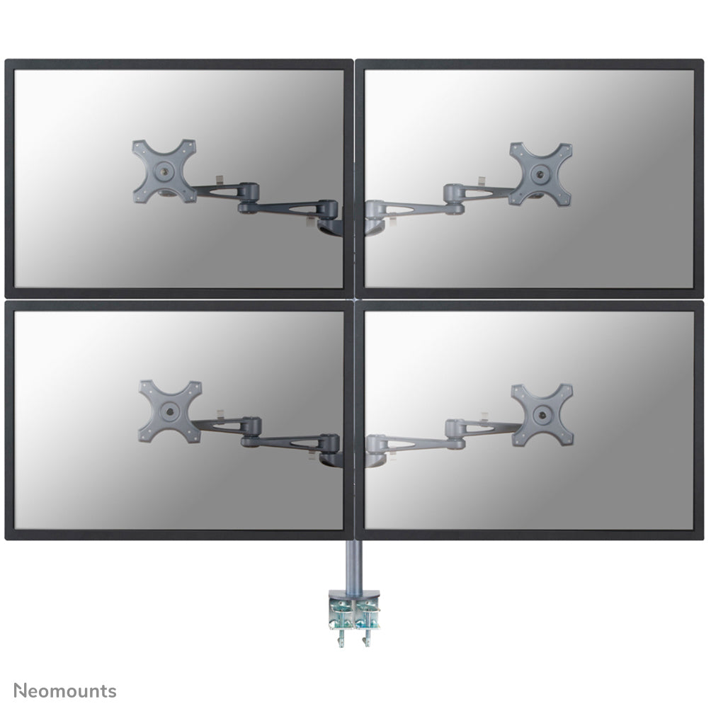 Neomounts Monitorarm, 4 Monitore, Tischklemme, bis 27", höhenverstellbar, Neigen/Schwenken, Drehen, Silber