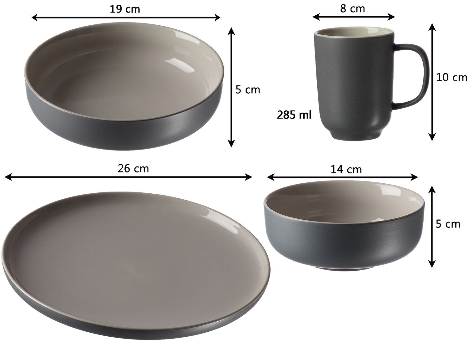 Ritzenhoff & Breker Jasper Speise-Service – 16-teilig, Ø 26 cm, Steinzeug, Grau, spülmaschinenfest