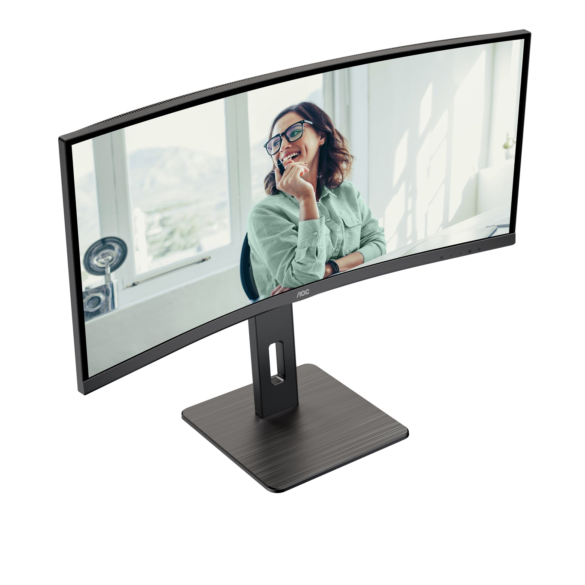 AOC Monitor, 34", 3440 × 1440 (UWQHD), VA, 100 Hz, 300 cd/m², KVM, USB-C, Gebogen, VESA 100 × 100, Schwarz