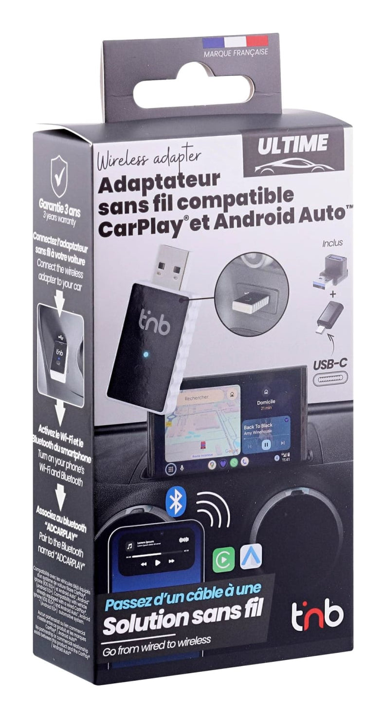 T'nB ADCARPLAY – Adapter – Wireless CarPlay & Android Auto – USB‑A, WLAN – für Android/iOS – Schwarz