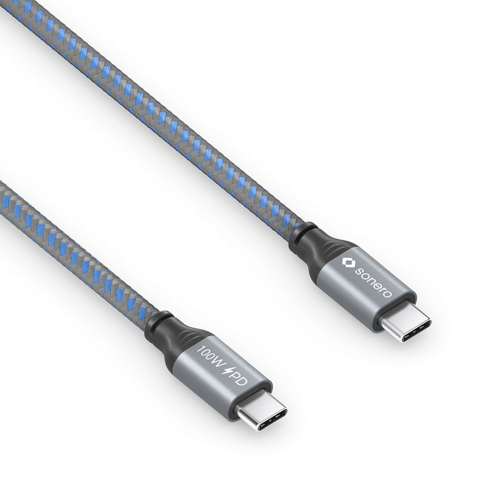 Sonero – USB-C auf USB-C Kabel – USB 2.0 (480 Mbit/s) – 1,5 m – PD 100 W – Textilmantel – Grau/Blau