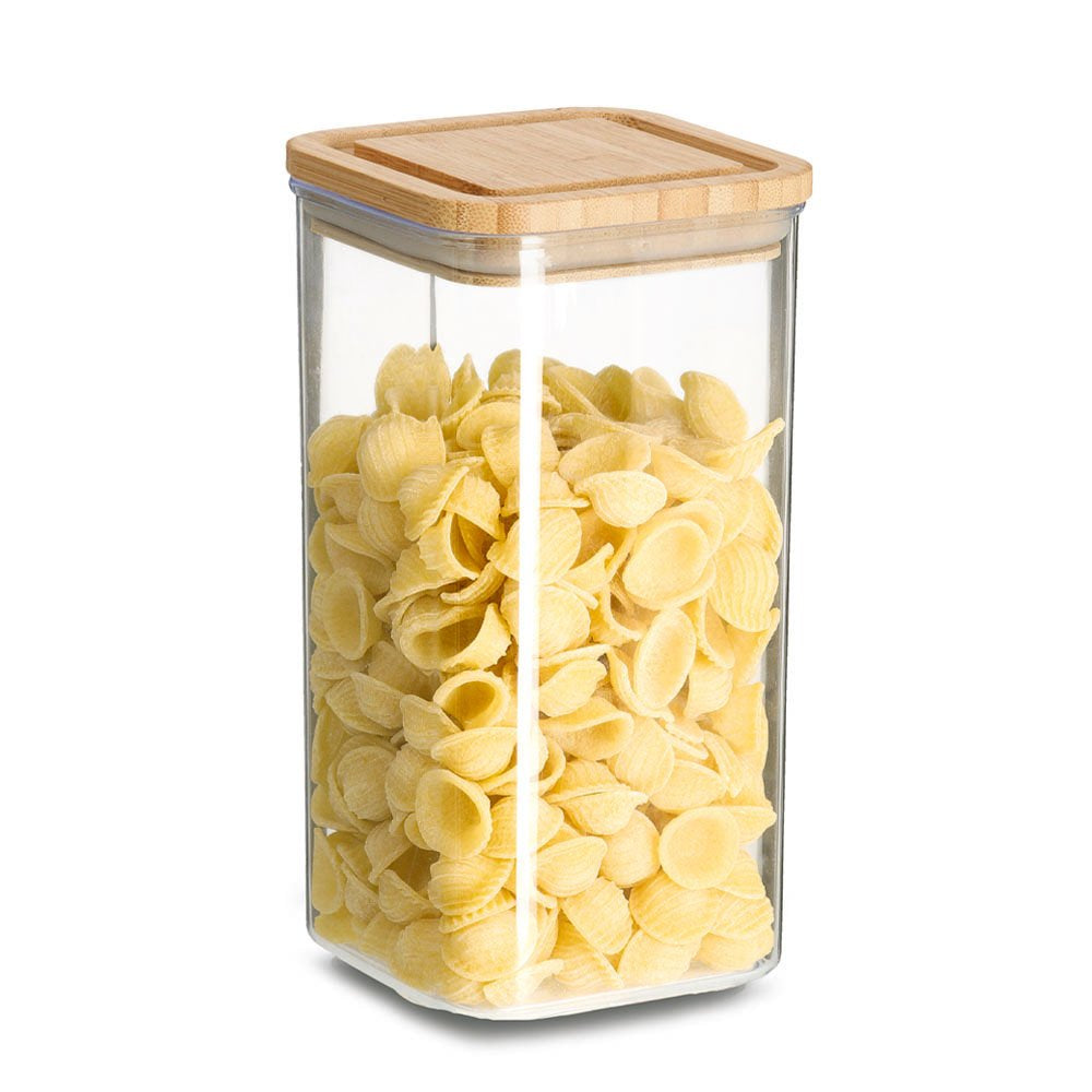 Zeller Present Vorratsdose 1,2 l, 10 × 10 × 19,4 cm, Bambus/Polypropylen (PP)/Silikon, transparent/braun