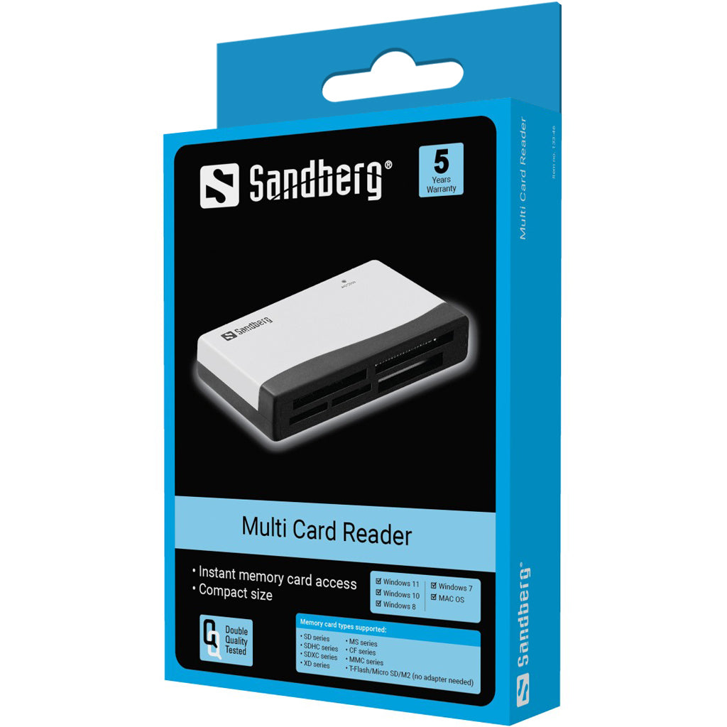 Sandberg USB-Kartenleser USB – CF, MMC, MS, microSD, SD/SDHC/SDXC, xD – 480 Mbit/s – für Windows, Mac