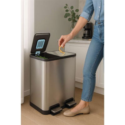 MAUL Systempapierkorb – 40 l – Edelstahl, rechteckig – 2-fach – schwarz/silber