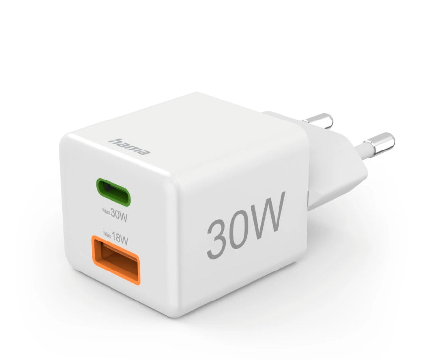Hama 00201992 USB-Ladegerät 30 W – USB-C×1, USB-A×1 – PD 3.0, QC 3.0 – Weiss
