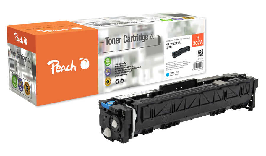 Peach 207A (W2211A) Cyan Toner – kompatibel – 1'250 Seiten – für HP Color LaserJet Pro M255/M282/M283