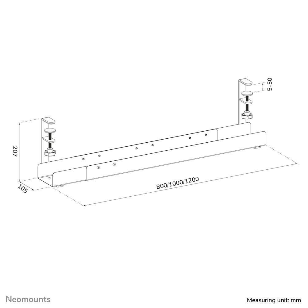 Neomounts Kabelkanal ADS07-120WH – 0,80–1,20 m, weiss, mit Tischklemme, Tragkraft bis 5 kg